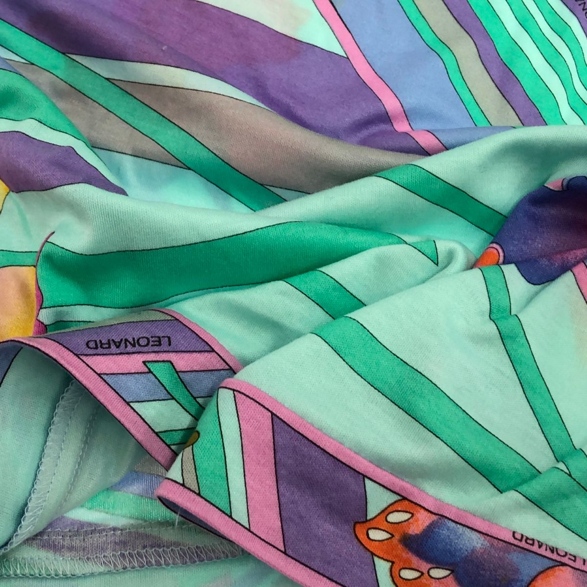 LEONARD レオナール 半袖 シャツワンピース サイズ:L ブルー 蝶  