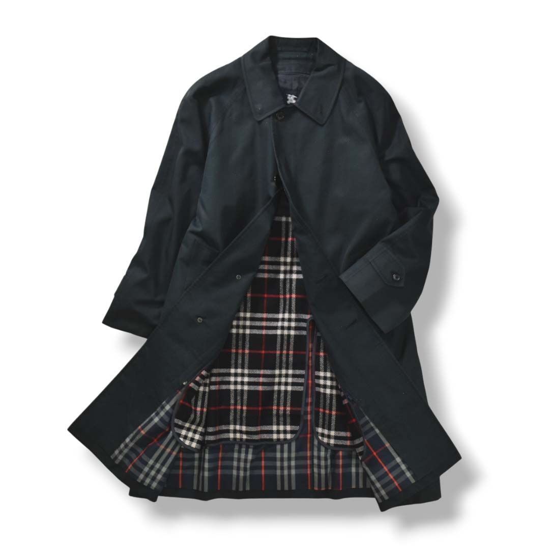 ♪バーバリー コート/紺色/ノバチェック柄/ステンカラーコート
