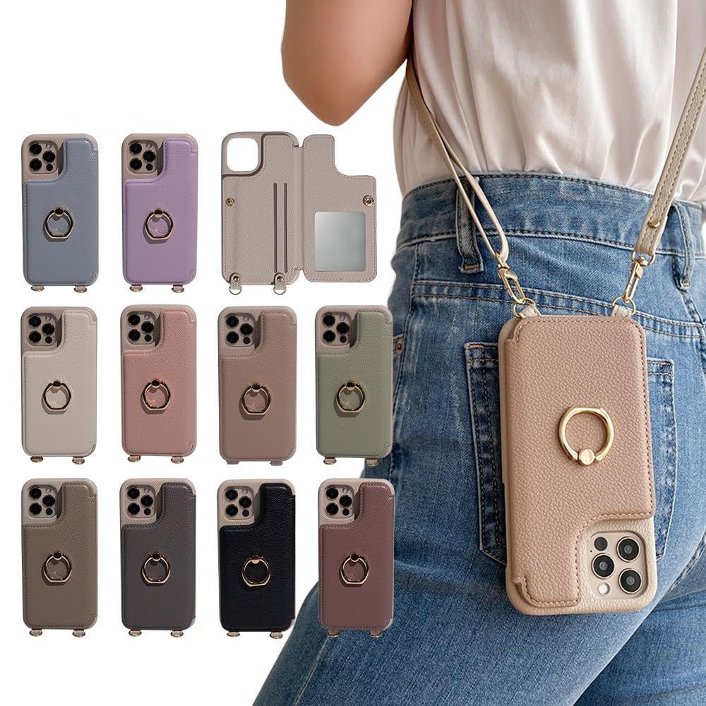 【人気商品】ショルダー タイプ スマホケース スマホケース 携帯ケース 背面カード収納 第3世代 肩掛け 斜めかけ iphonese3 リング付き マホケース 携帯カバー 第2世代 カード収納 背面ポケッ