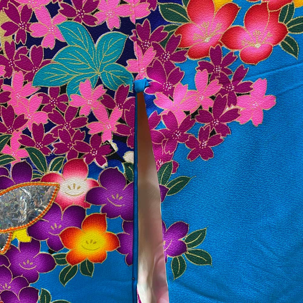 振袖 花柄 藍色 ピンク 本振袖 引き振袖 正絹 水色 ブルー 桜 ピンク 花