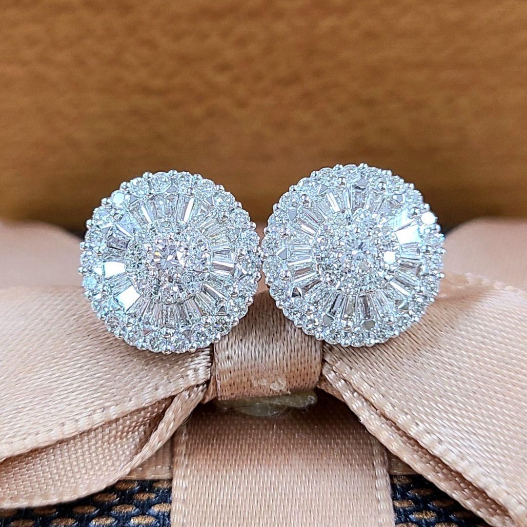 燦然！ 煌めく花火！1ct バケット ダイヤモンド K18 wg フラワー  