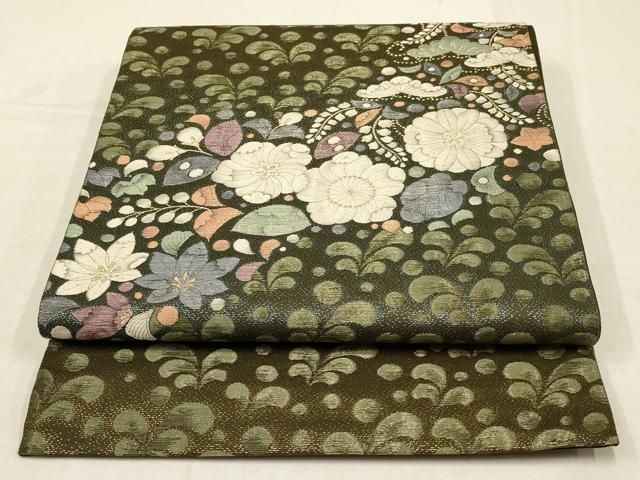ZF-909 袋帯 金通し 綴織 花兎 花唐草 太鼓柄 正絹 高級 逸品 平和屋着物▽太鼓柄袋帯 辻が花 金糸 正絹 逸品 AAAW0094wj