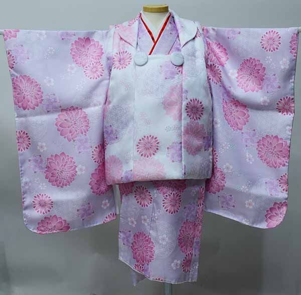 七五三 三歳 女児 被布着物フルセット 百花繚乱 白色×薄紫色 NO41044 七五三 三歳 女児 被布着物フルセット 百花繚乱 白色×薄紫色