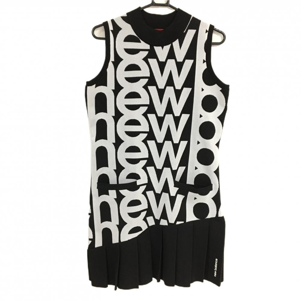 ★値下げ★【新品】ニューバランスゴルフ ニットノースリーブワンピース 黒×白 ロゴ総柄 レディース 2(L) ゴルフウェア 2022年モデル New Balance