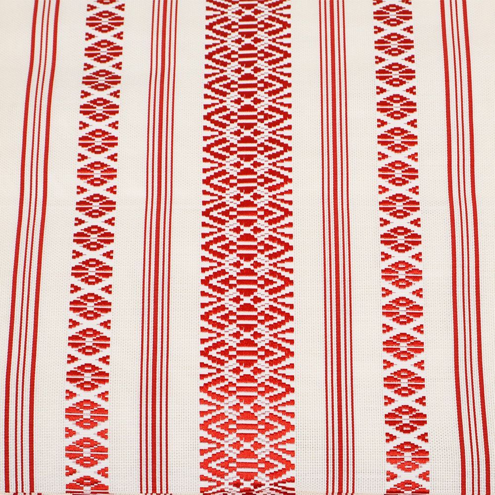 博多紗献上　白地　夏名古屋帯　美品 本場筑前博多織 紗 八寸名古屋帯 正絹 クリーム 赤 献上 全通 S