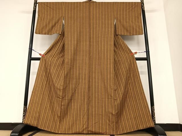 平和屋着物 上質な紬 縞 正絹 AABA0393zg