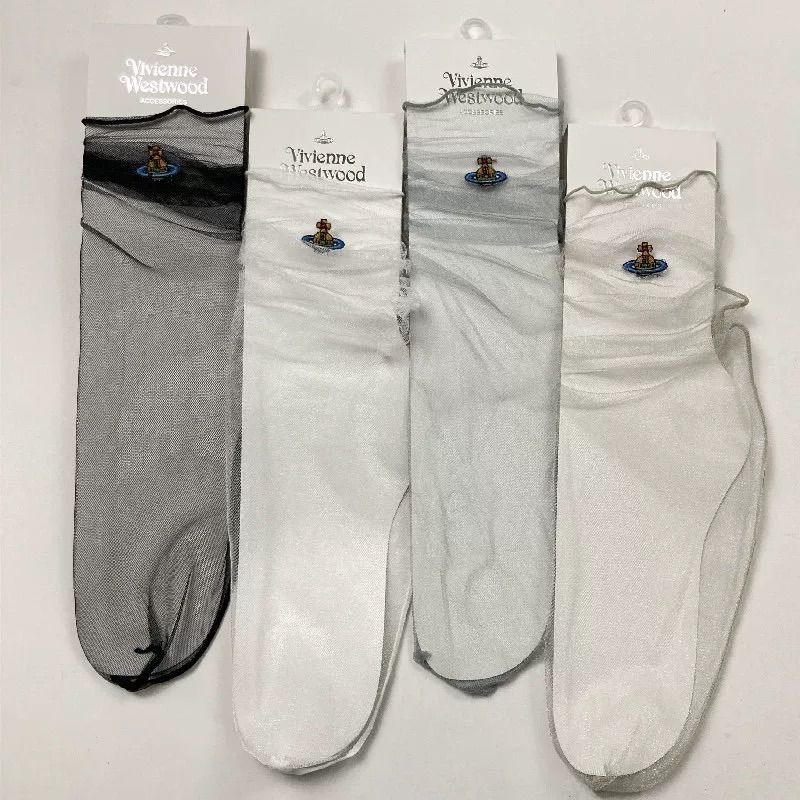 4点 Vivienne Westwood ヴィヴィアンウエストウッド ソックス 靴下 透明感｜現代風｜刺繍logo 4足
