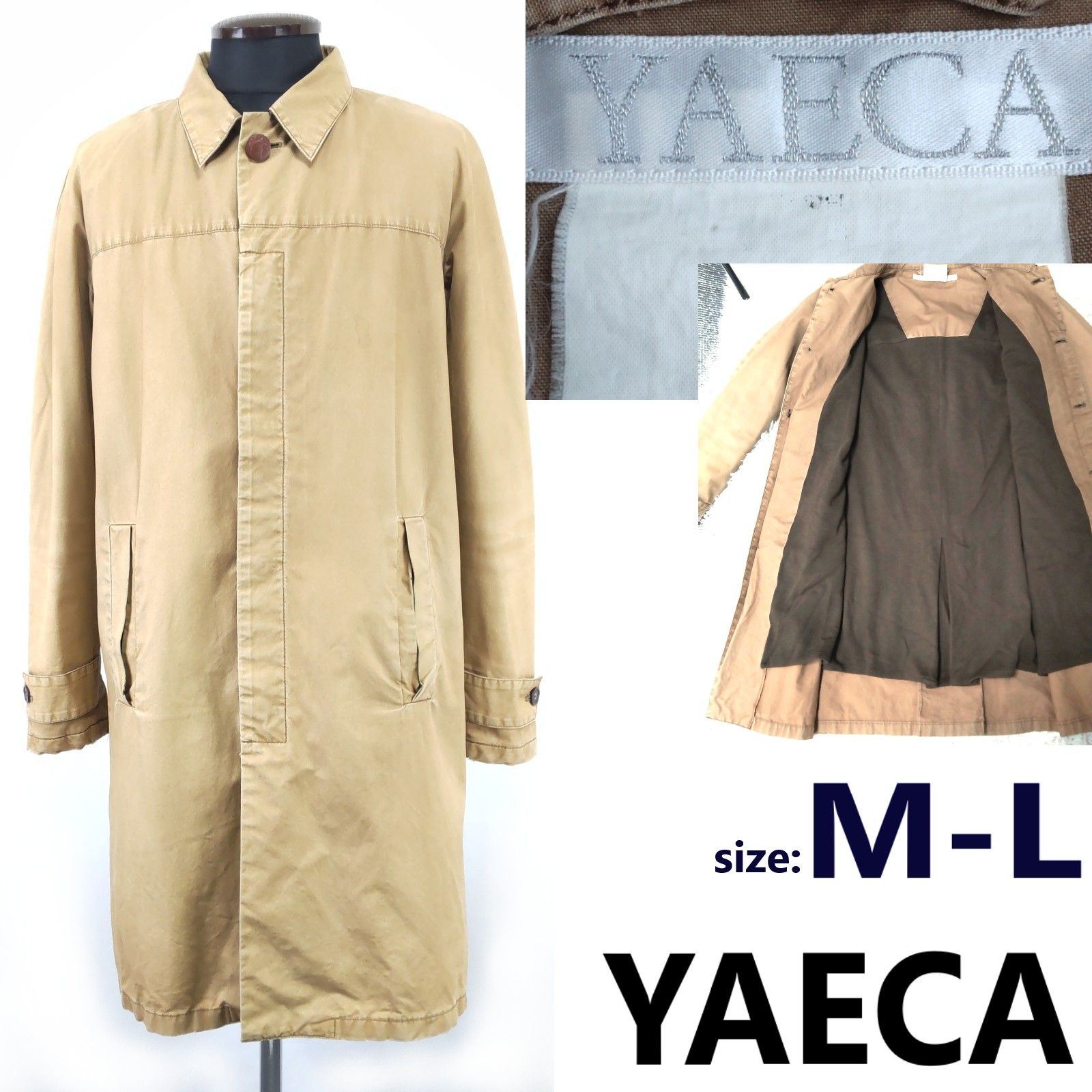 YAECA|ヤエカ ステンカラーコート メンズM-L程度|ベージュ 春秋|ロングコート|アウター|ブルゾン|Coat|JACKET|JUMPER◆BJ132-a