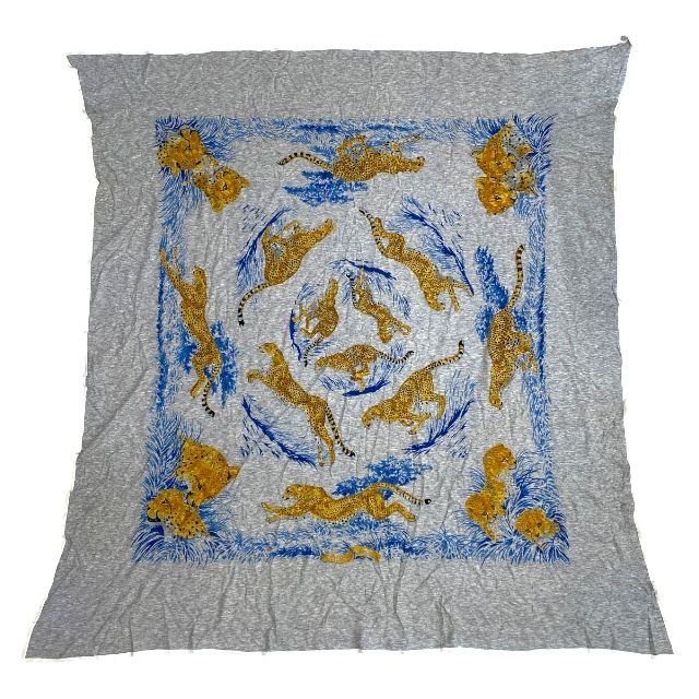 エルメス Guepards スカーフ カレ ヒョウ チーター 正方形 110×110cm コットン ライトグレー オレンジ ブルー HERMES