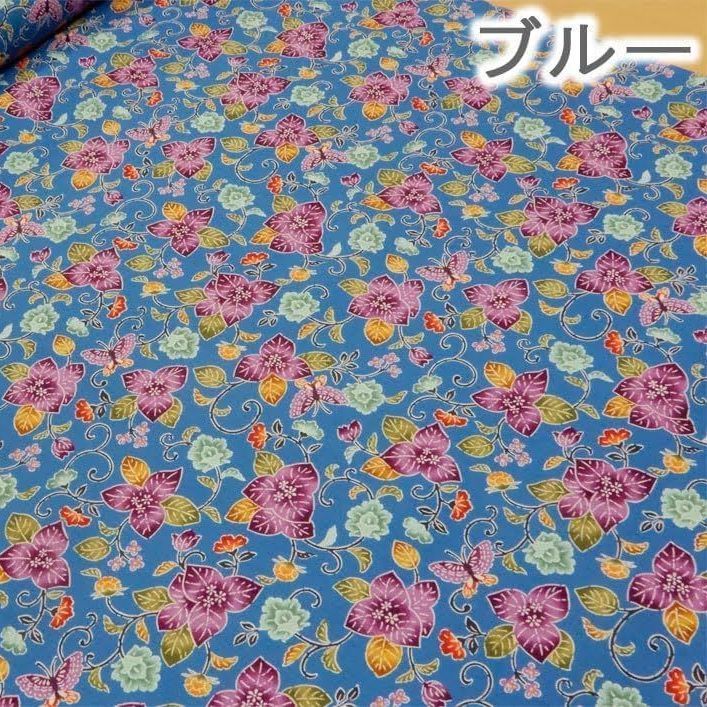 約110×50cm　紅型風 琉球柄 花とつる植物 沖縄 びんがた ブロード AP35904-1E　ブラック 生地 布地 布 ハンドメイド