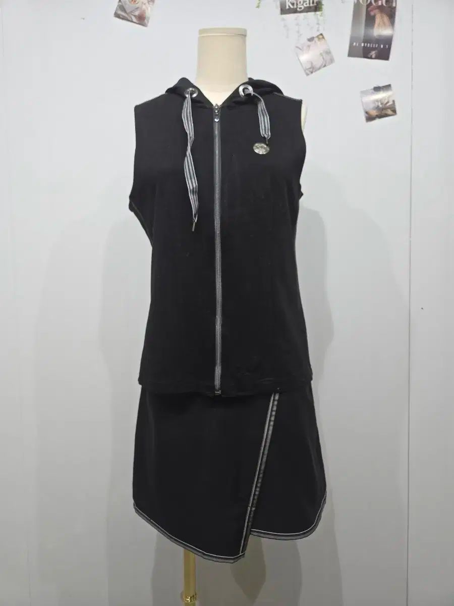 LANVIN ランバン フード ベスト スカート セット 黒 ゴルフ 着る
