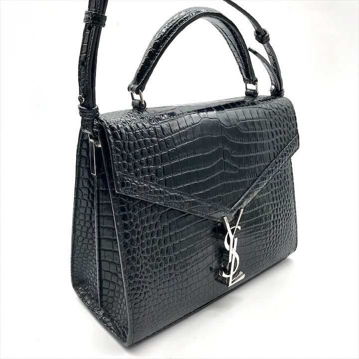美品 YSL サンローラン パリ クロコダイルエンボス カサンドラ 2WAY ハンド ショルダー バッグ ブラック レザー レディース k5178 Yves Saint Laurent - 美品 YSL サンローラン パリ クロコダイル
