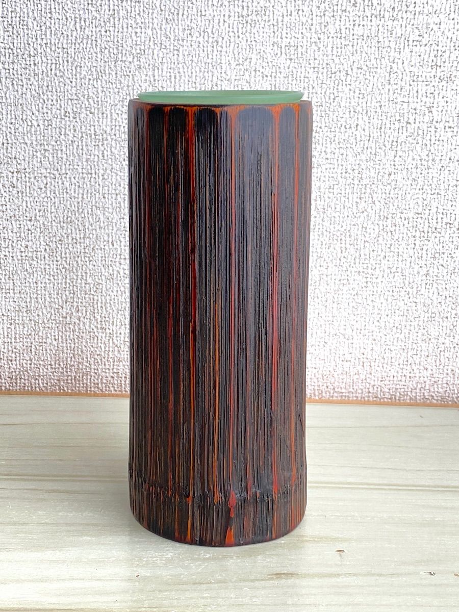KB96】竹製 竹細工 竹工芸 花入 花器 丸筒型 直径7.5cm 高さ約