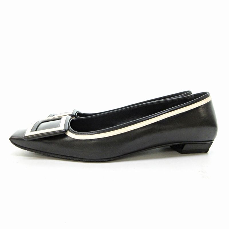 ロジェヴィヴィエ ROGER VIVIER バックル パンプス バレエシューズ ローヒール フラット バイ 黒 ブラック 35.5 約22.5cm 0618 IBO73