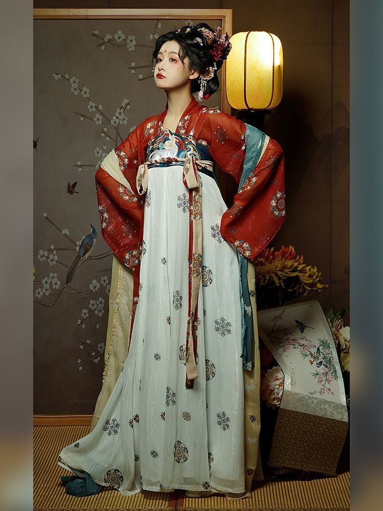 漢服 豪華刺繍デザイン 中国風 ゴールデンナイトバンケット 春夏用 唐制刺繍入り襦裙 4点フルセット 軽量エレガントデザイン 撮影会 舞台演出 推し活 イベント向け 高品質 プレゼントにも最適