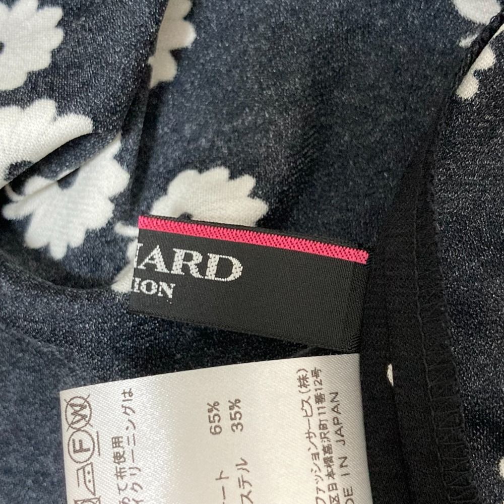  LEONARD レオナール カンカン フラワープリント ロングスリーブ ギャザー ブラウス カットソー サイズ42 ブラック×ホワイト レディース 古着 長袖 Tシャツ カットソー