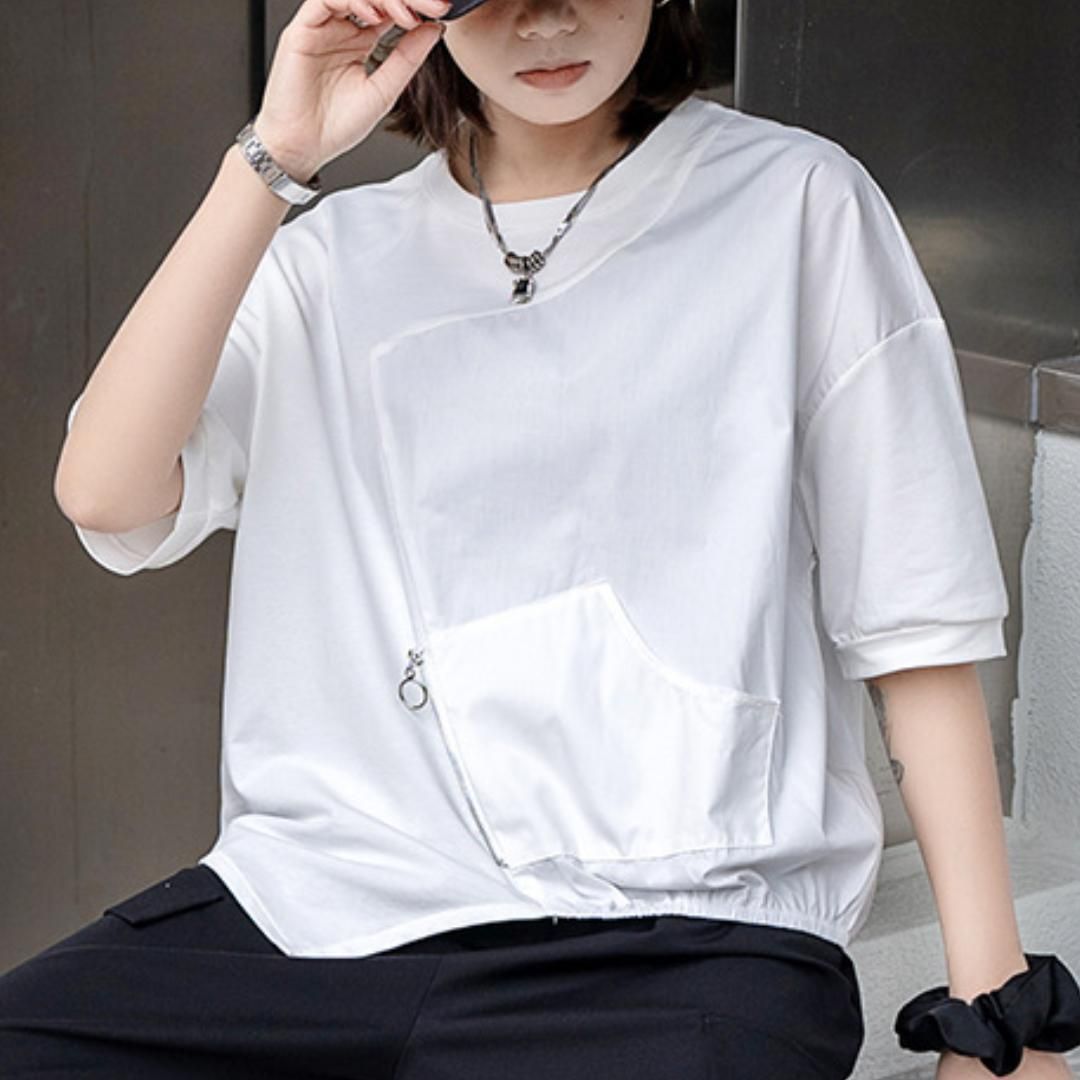 袖口変形トップス白 KOEISTORE カットソー レディース 春 夏 春夏 白 トップス t