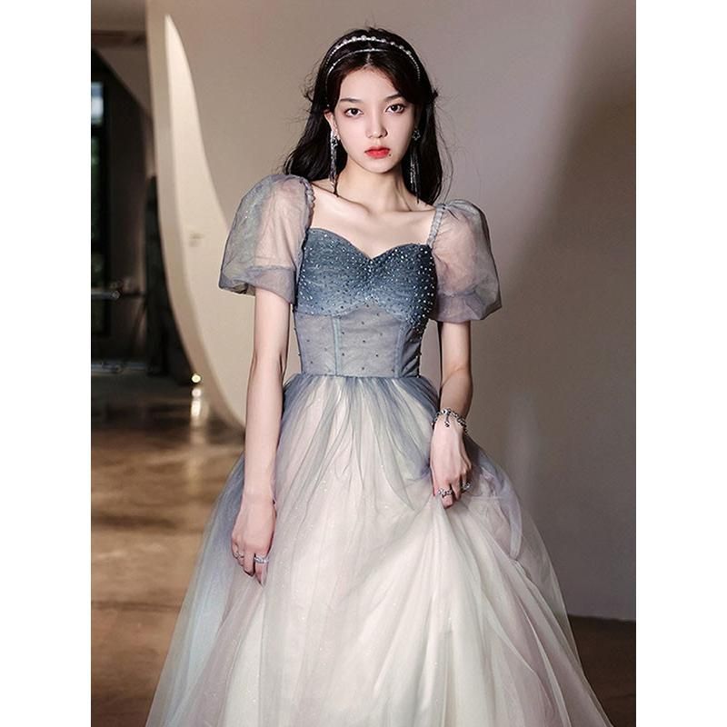 ドレス グラデーション 大人 ピアノ 発表会 ロングドレス ミモレ丈 演奏会 結婚式 母親 演奏会用ドレス 大きいサイズ キラキラ 袖付き ロング 披露宴