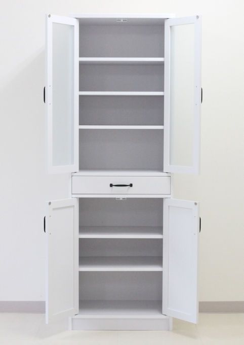 食器棚 ホワイト系 幅60cm カップボード キッチン 収納（1076）