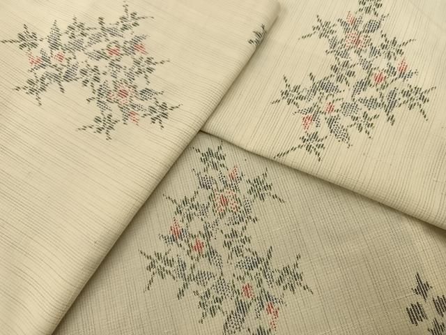 平和屋着物▽上質な紬 単衣 草花文 正絹 逸品 BAAS1484ow