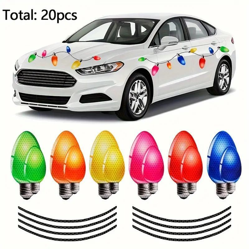 新品 カラフルなクリスマス反射車用マグネットセット - 電球型