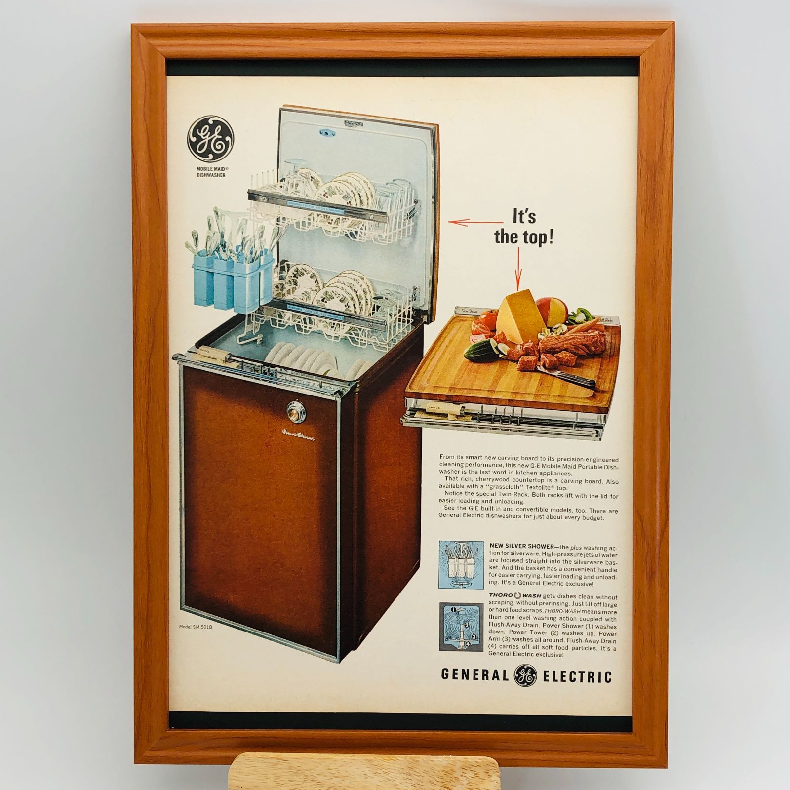 ビンテージ 広告　ポスター 　『 ゼネラルエレクトリック食器洗浄機 』 1960's　オリジナル　額付 アメリカ　当時物　レトロ 輸入雑貨　 ヴィンテージ　アドバタイジング　アートフレーム　390mm × 283mm ( AZ892 )