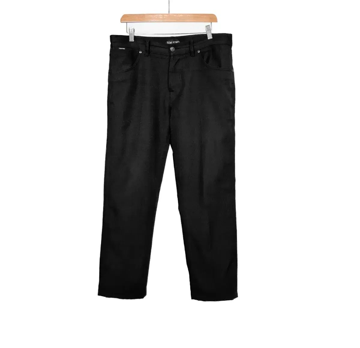 34 TF TOM FORD トムフォード メンズ ロゴ パッチ ストレート ウール スラックス トラウザー スラックス 黒