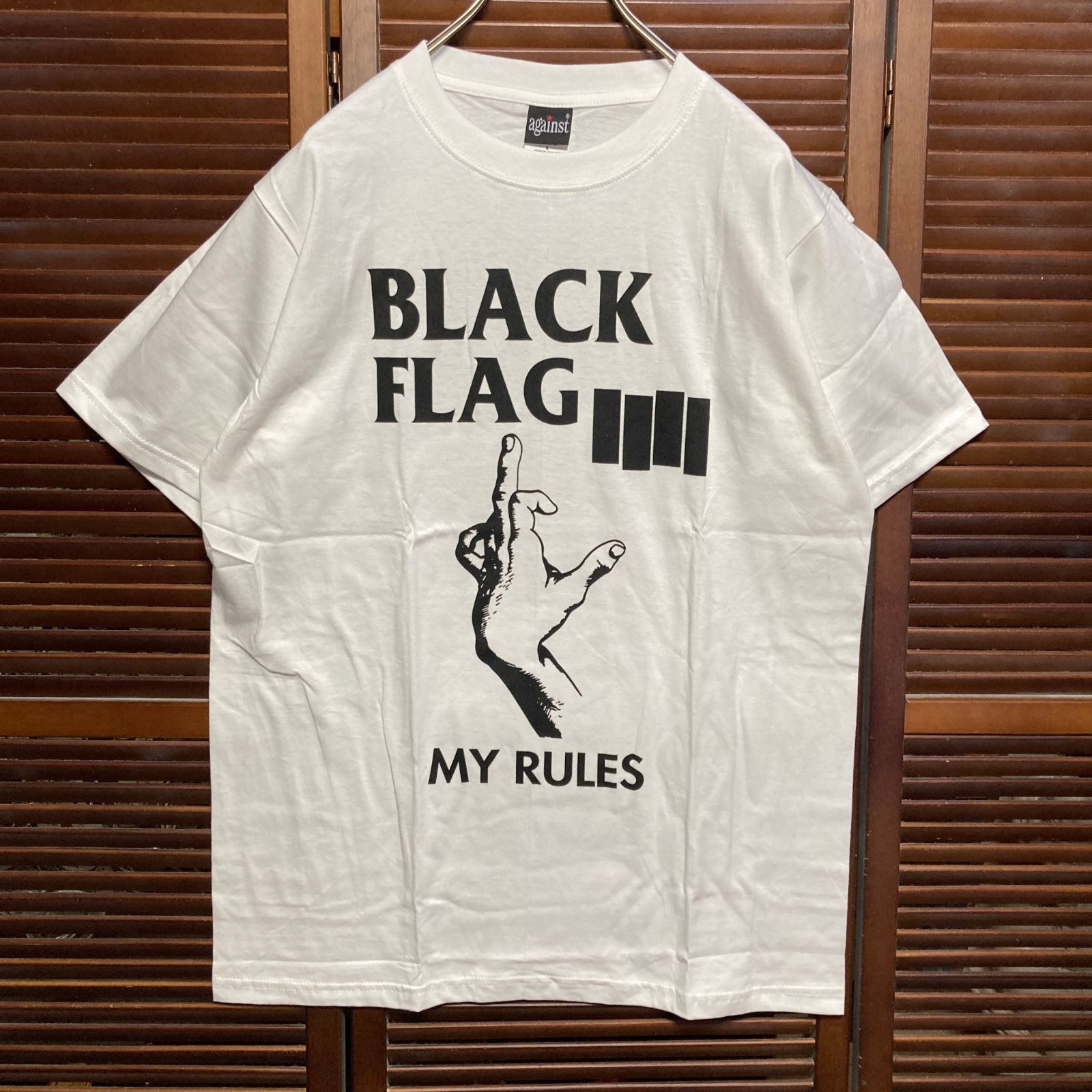 ブラックフラッグ BLACK FLAG 中指 FUCK ファック MY RULES 白 バンド