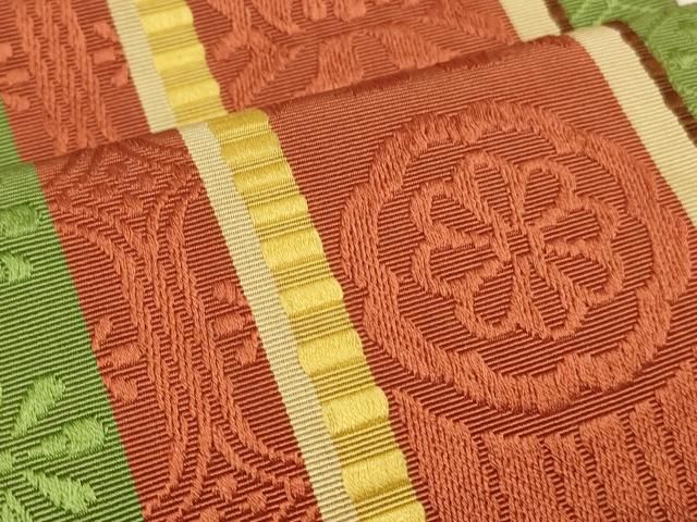 美品　本場筑前博多織　半幅帯　花間道　正絹　逸品 平和屋着物◎本場筑前博多織 半幅帯 花間道 証紙付き 正絹 逸品