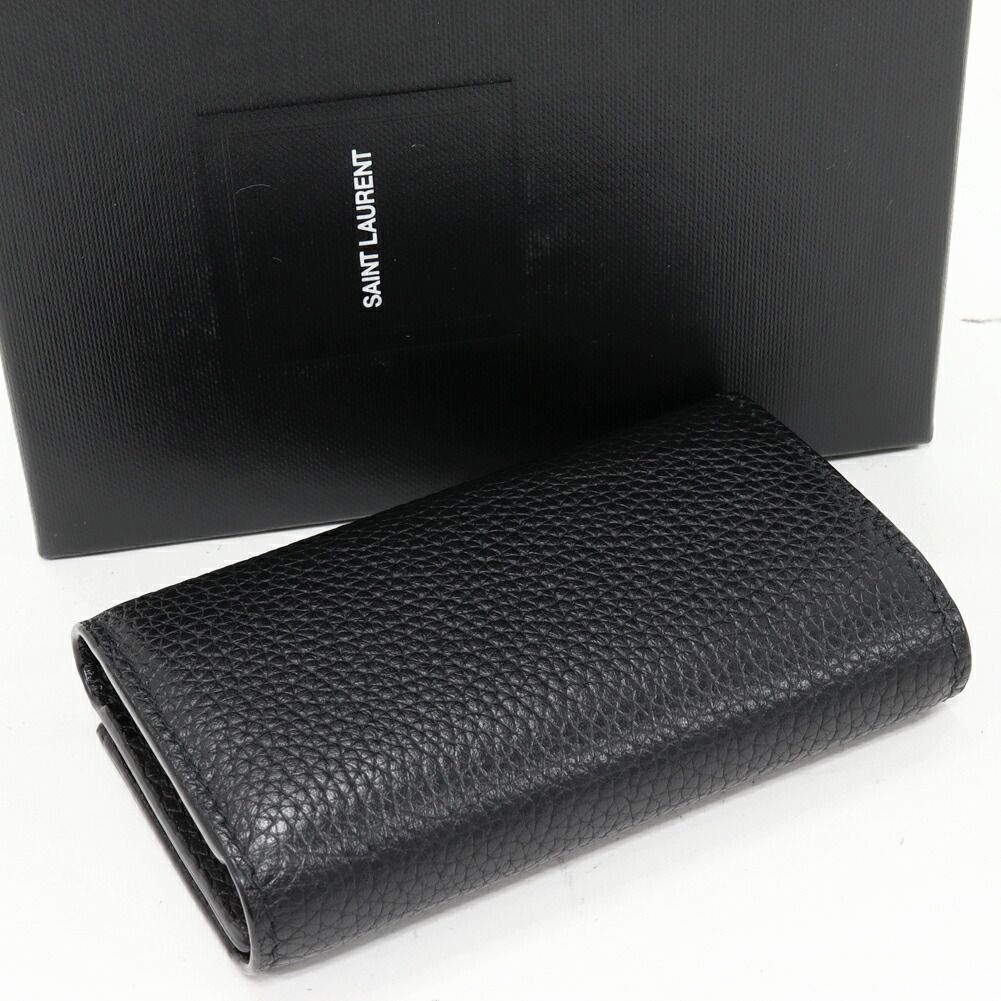 サンローランパリ 4連キーケース カサンドラ シャドウ カーフ 黒 シルバー金具 1021