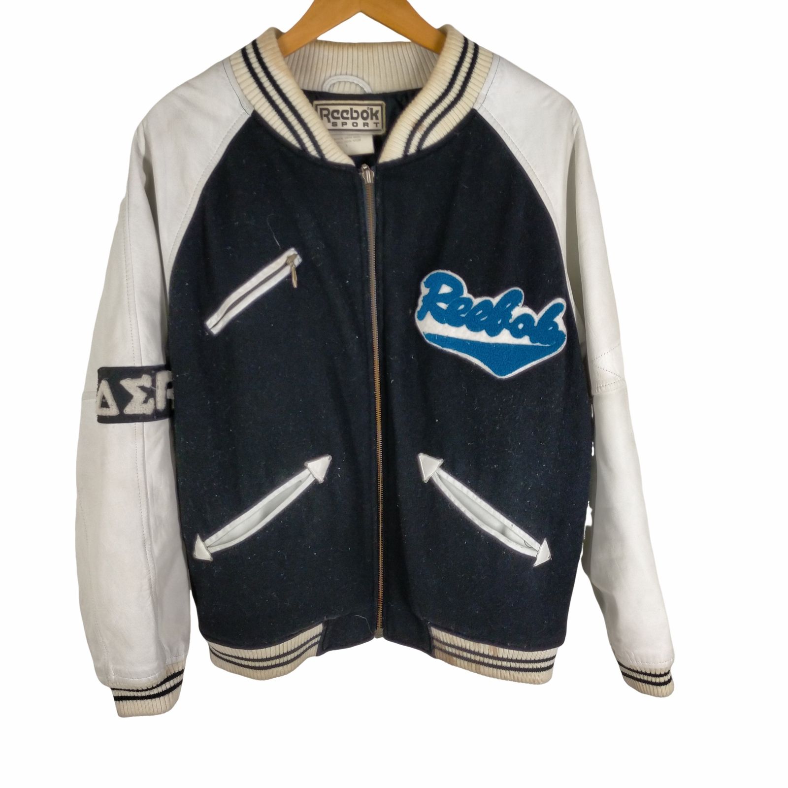 リーボック Reebok REEBOK SPORTS 袖レザー ワッペン付 スタジャン バーシティジャケット メンズ JPN：S 