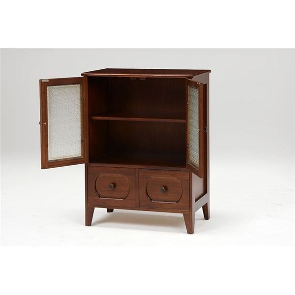 レトロ風 キャビネット 収納棚 ブラウン 幅60×奥行35×高さ80cm 木製 引き出し 扉収納 脚付き 〔リビング ベッドルーム〕 代引不可