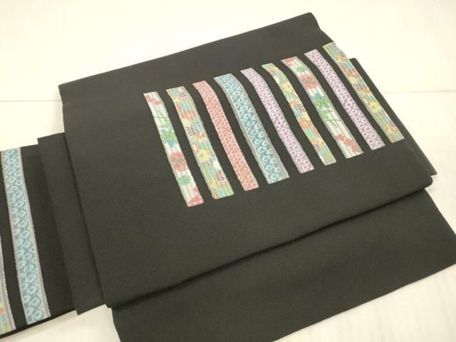 鹿の子草花文 黒地