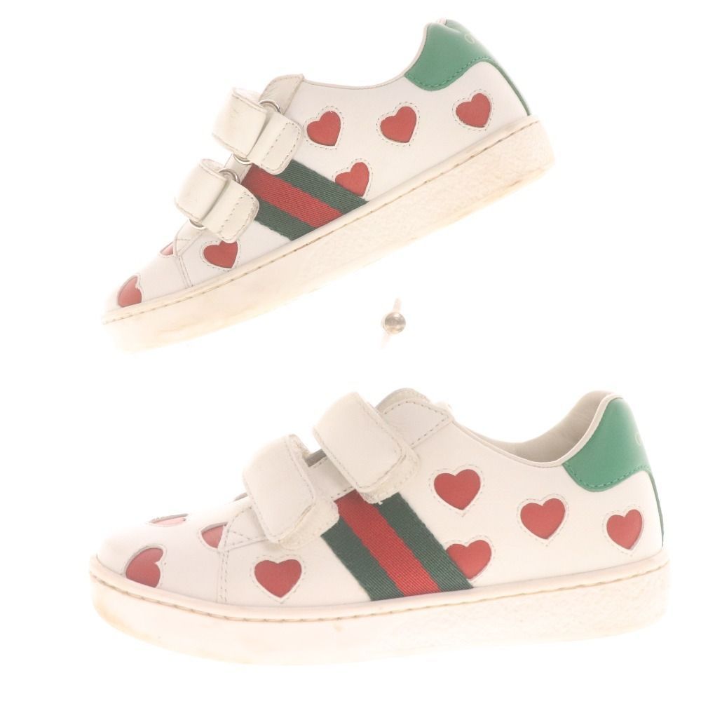 グッチ スニーカー シューズ 682221 靴 ハート マジックテープ キッズ 26 16cm相当 ホワイト レッド グリーン
