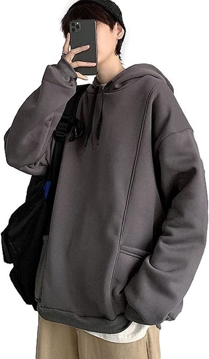 ririka リリカ パーカー 裏起毛 スエット ポケット付き 長袖 カジュアル かっこいい シンプル プルオーバー メンズ XXL( グレー，  2XL)