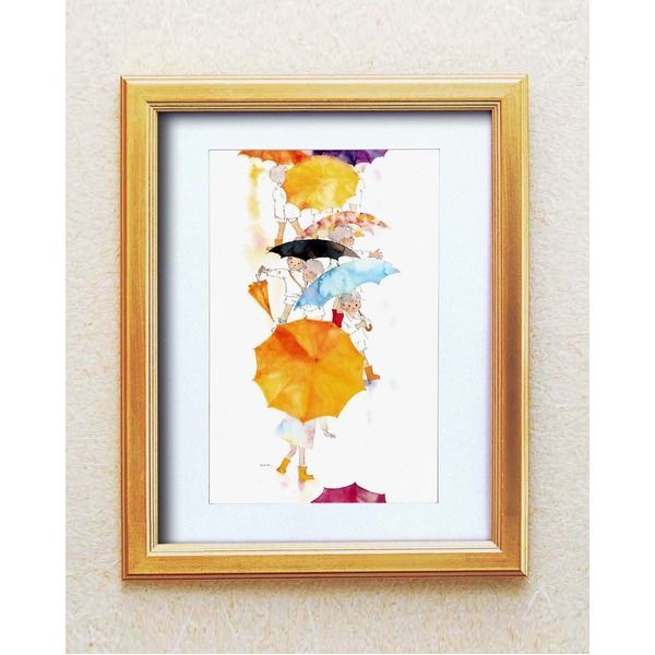 114927 いわさきちひろポスター額DX 花と少女 ポスター額 金