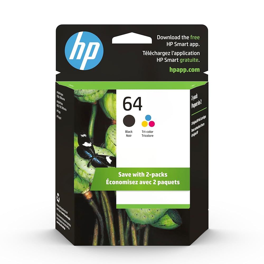 HP 64 純正 ブラック-3色インクカートリッジ 2個のカートリッジ X4D92AN