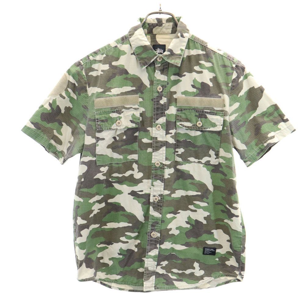 ステューシー カモフラ柄 半袖 ミリタリーシャツ S カーキ STUSSY 迷彩 メンズ 古着 【240415】 メール便可