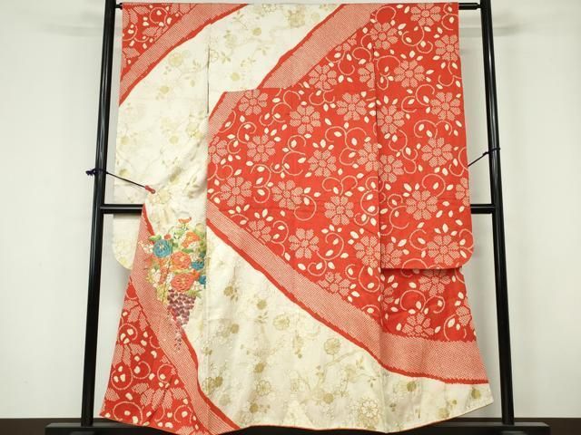 平和屋着物□豪華振袖 駒刺繍 絞り 草花文 藤花房 金彩 正絹 逸品