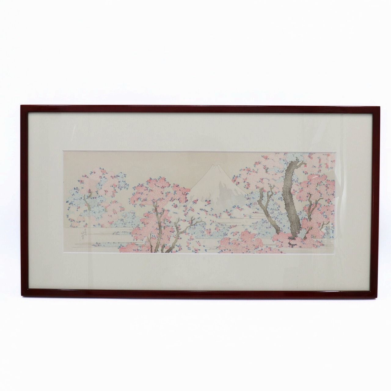 アダチ版画研究所 北斎復刻 木版画 桜花に冨士図 額装品 和