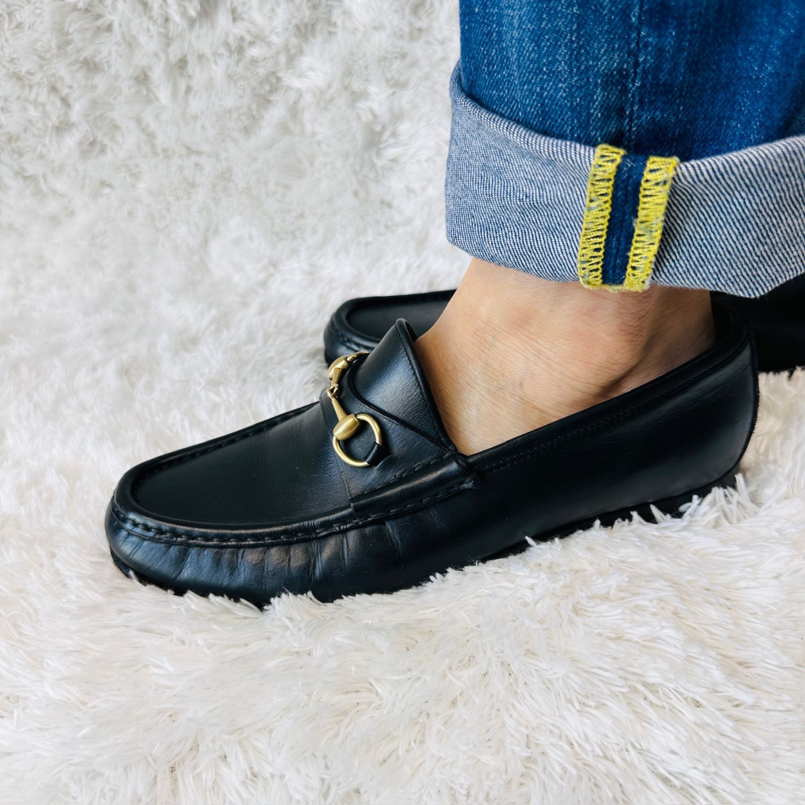 大人気！まとめ一覧 A21】GUCCI グッチ 靴 ローファー 黒 馬具飾り サイズ37 1/2 C 靴