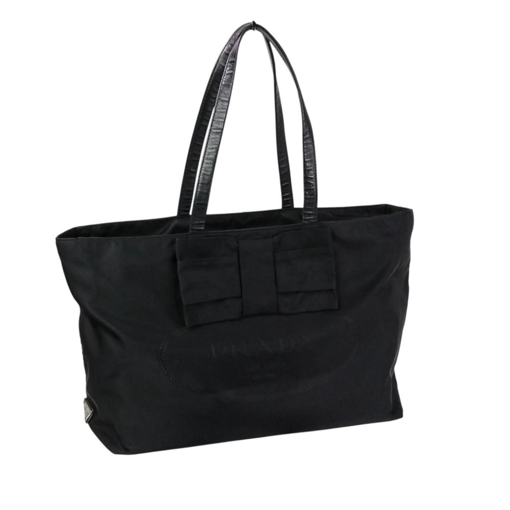 良品 プラダ ナイロン×レザー トートバッグ ブラック