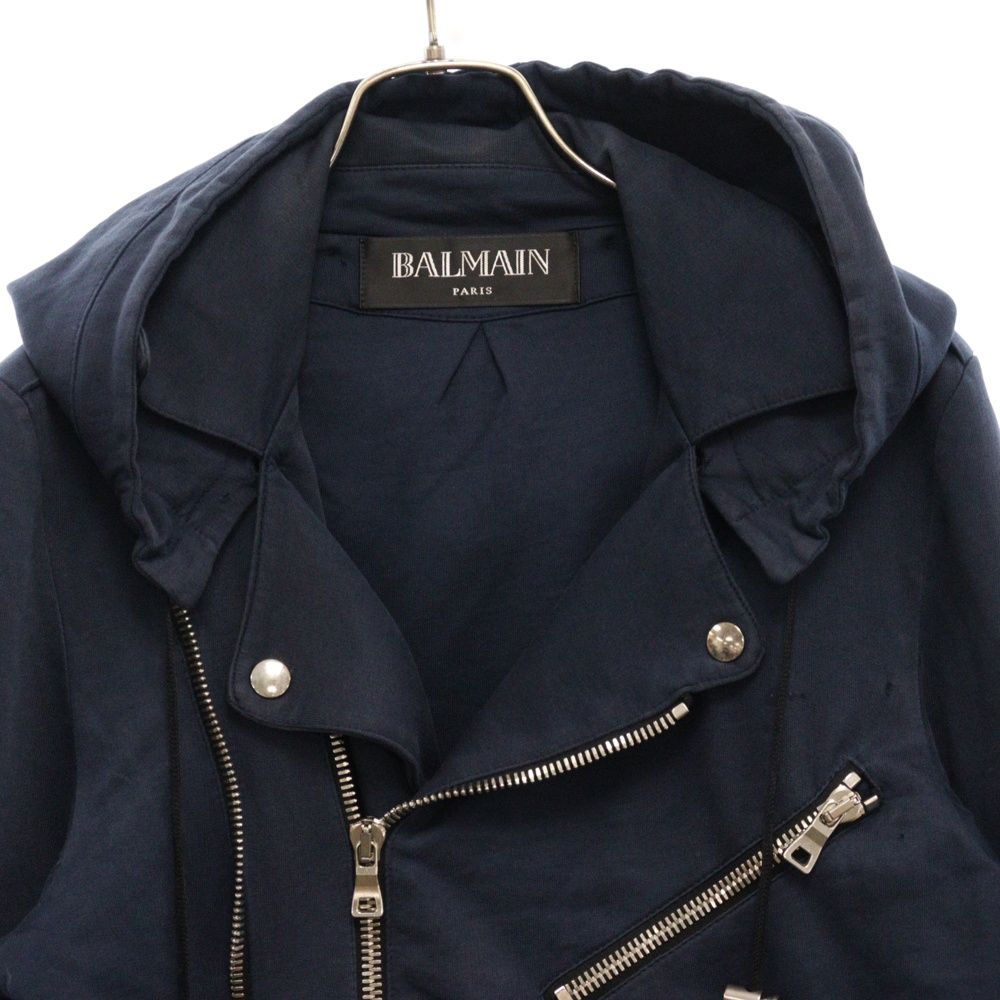 BALMAIN バルマン　ダブルライダースジャケット パーカー　M ネイビー BALMAIN (バルマン) ダブルライダースジャケット ジップアップ