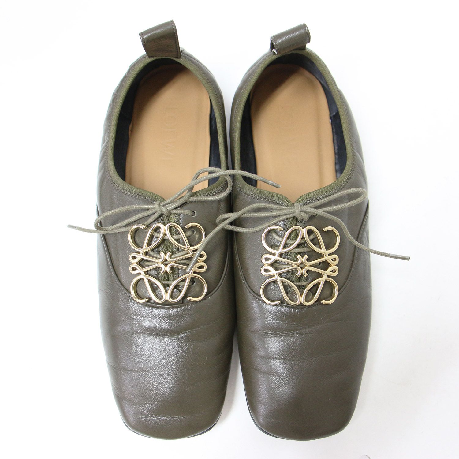 LOEWE ロエベ カーキ ゴールド サイズ:38(25.0cm) | アナグラム ソフト