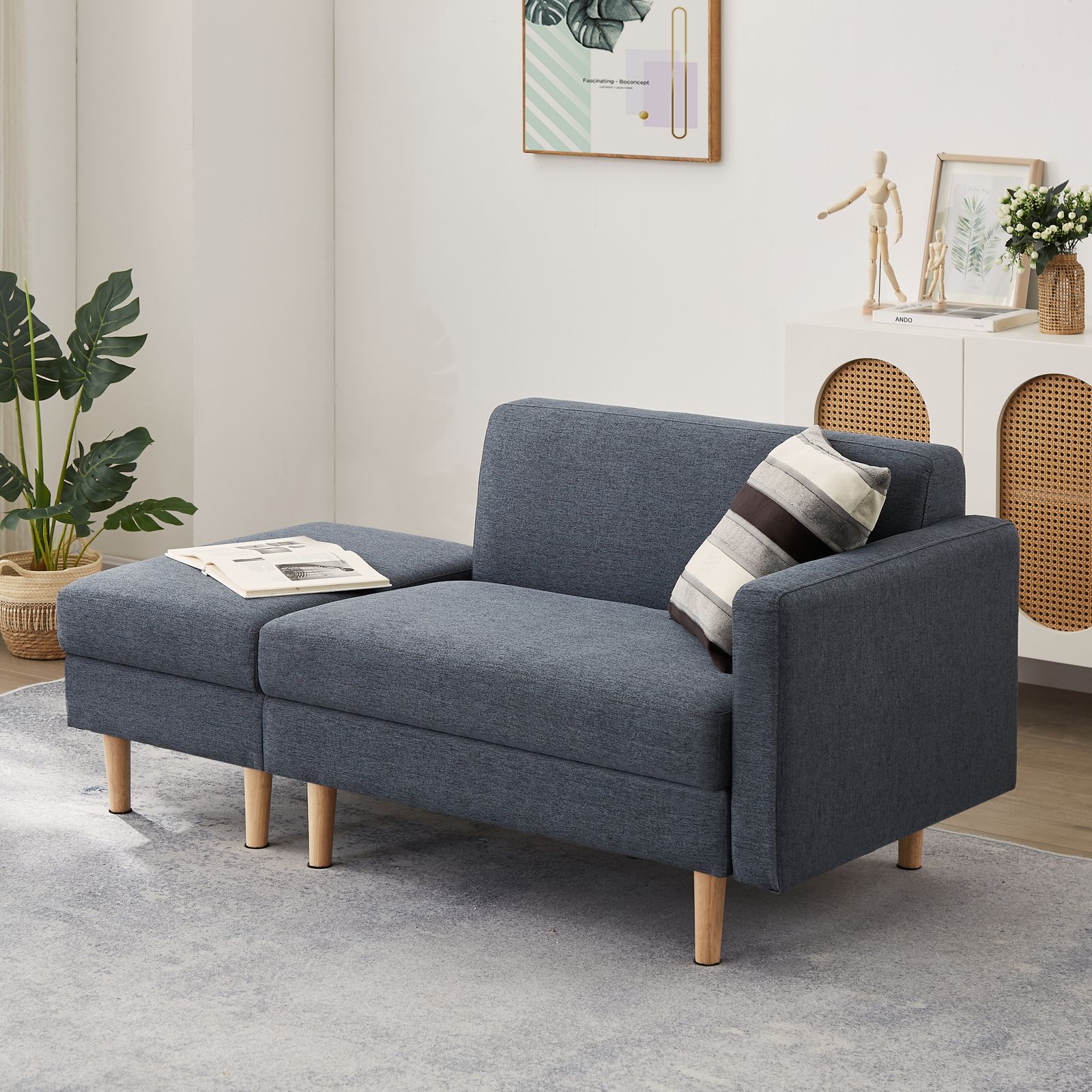 One Arm 2 Seater sofa Ottoman ソファ 2人掛け 収納付き オットマン付き ファブリック 肘掛け 木脚外し ローソファ コンパクト ひとり暮らし カウチソファー BLGY