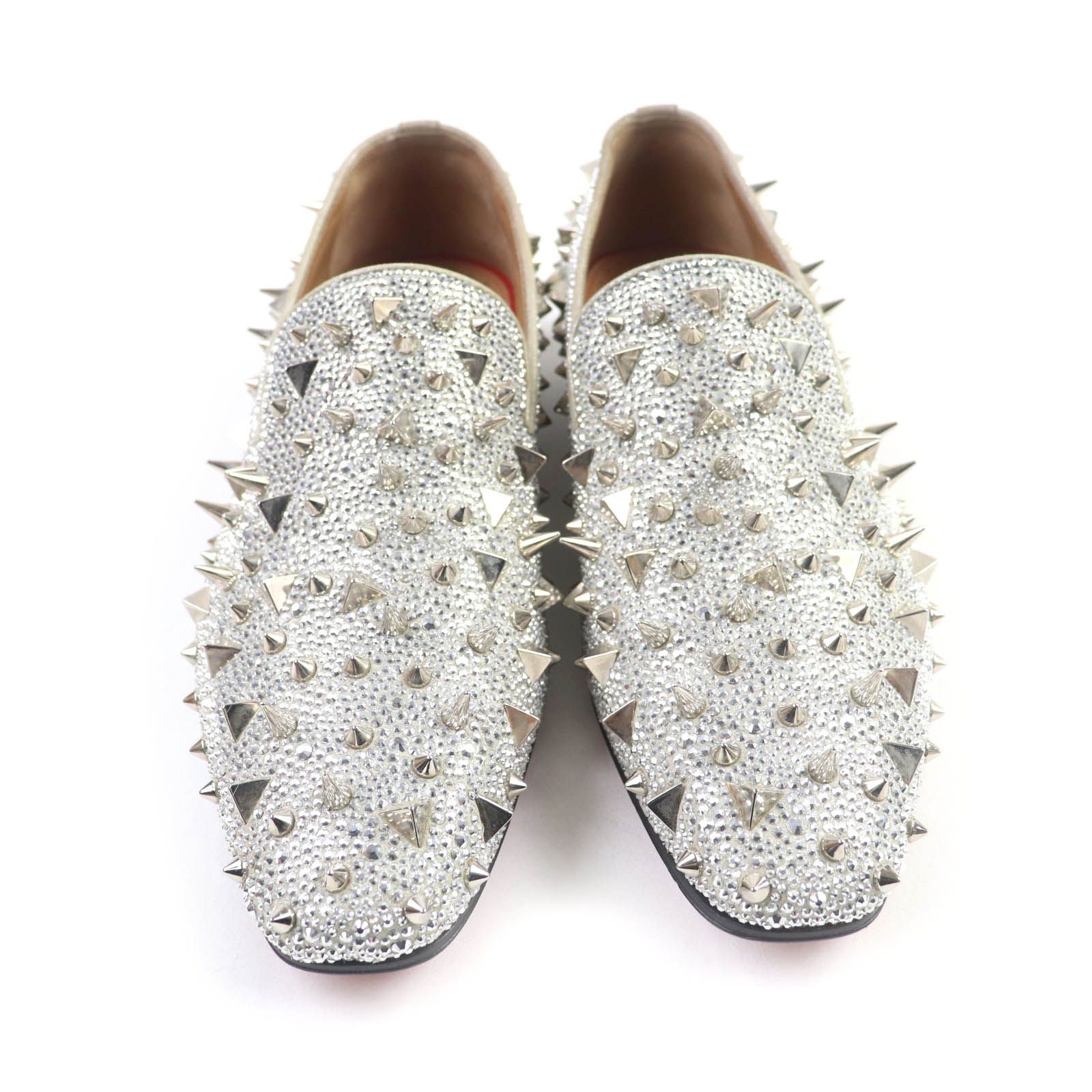 Christian Louboutin クリスチャンルブタン DANDY FLAT スタッズ ラインストーン ローファー シルバー シルバー金具 41.5 箱 保存袋付き イタリア製 メンズ