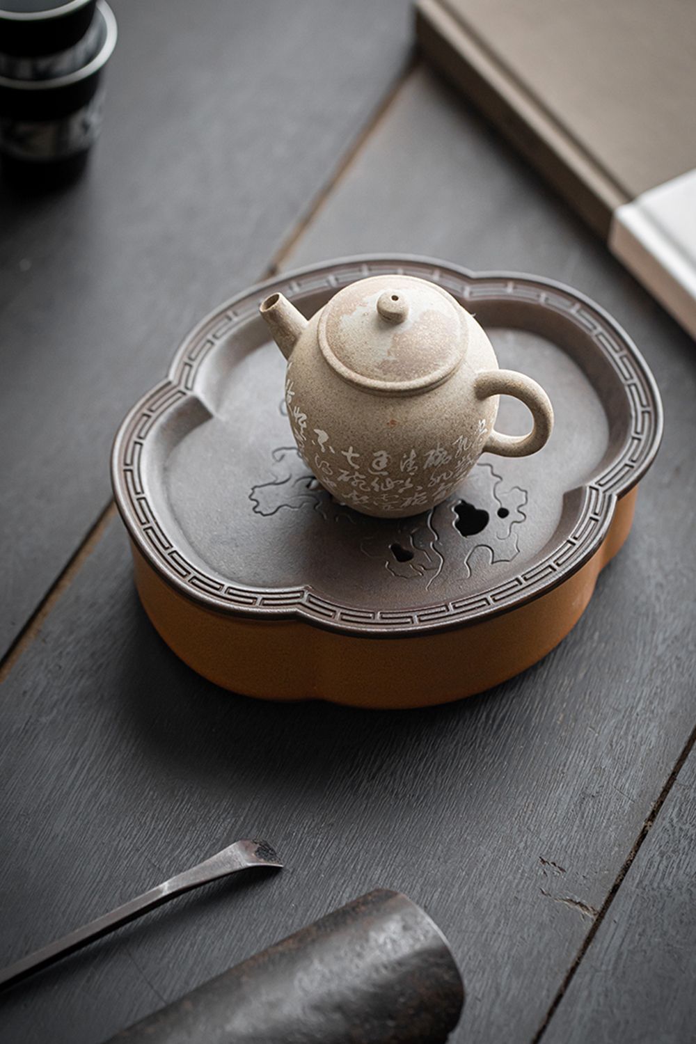 美品 手作り 急須受台 急須置き 茶台 茶盤 貯水式 ティートレー