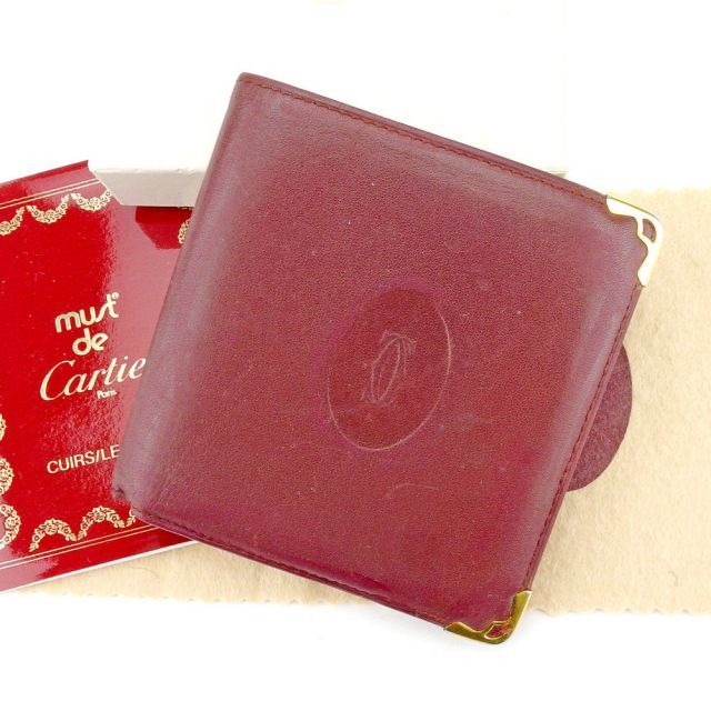 カルティエ 二つ折り 財布 ボルドー ゴールド レザー マストライン Cartier カルティエ 二つ折り札入れ 財布 マストライン レザー