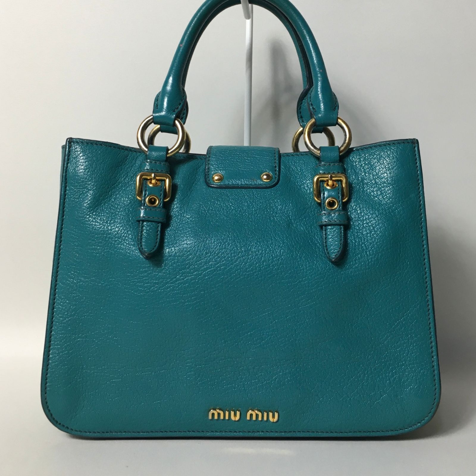 2506-299｜美品｜ミュウミュウ 2WAYバッグ レザー エメラルド