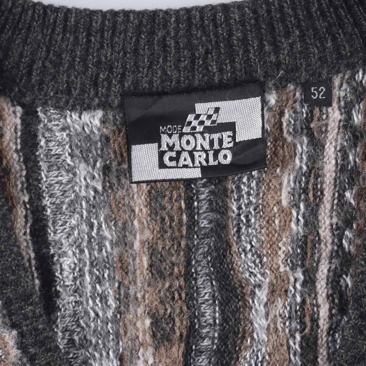 古着 MONTE CARLO 総柄 クージー風 Vネック ニットセーター メンズL 